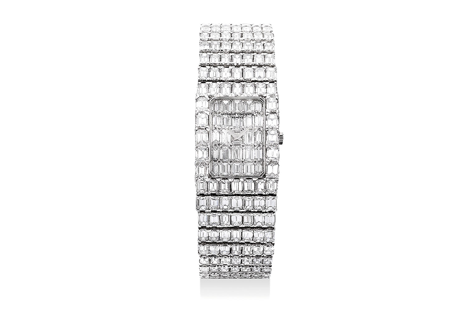An exceptionally rare Vacheron Constantin Lord Kalla model with baguette diamond-set bracelet and dial. Image courtesy of Phillips